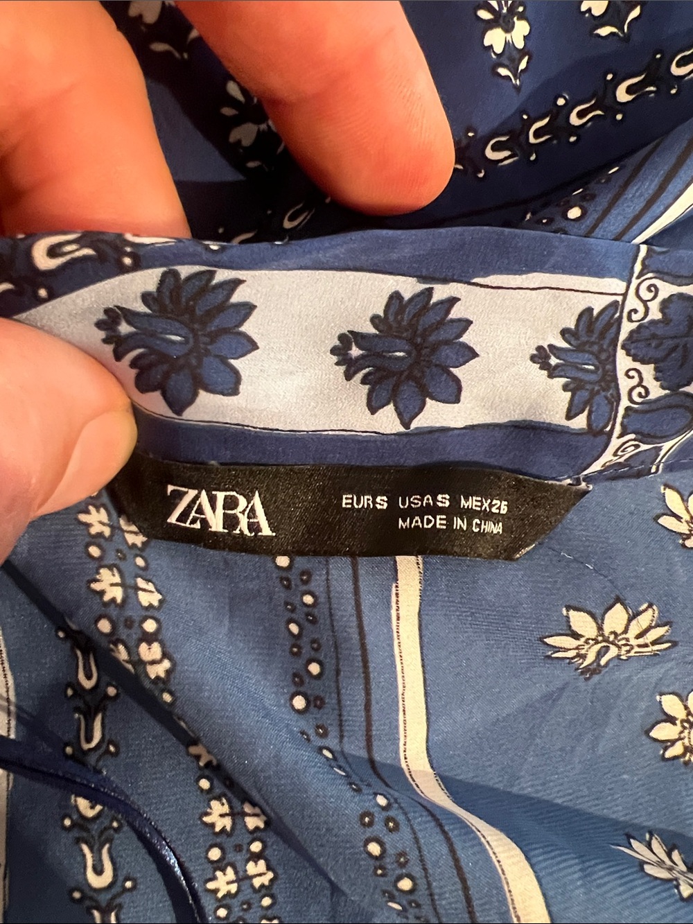 Zara Patchwork Pleated Long Sleeve Mini Dress in Bandana Blue, Women’s Small - Picture 9 of 16